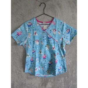 Scrubstar Womens Small Blue Polar Bear Winter Print Scrub Top V-Neck
